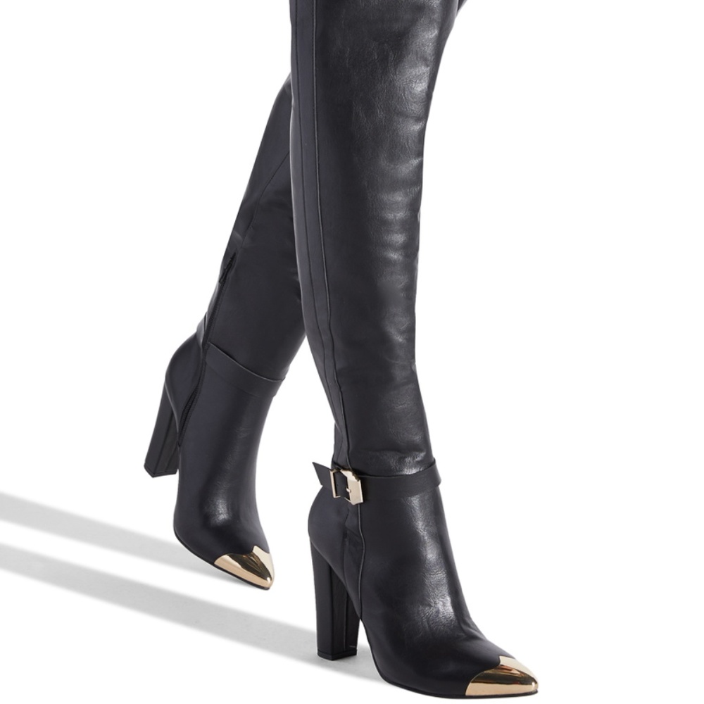 Black Over The Knee Leather Boots